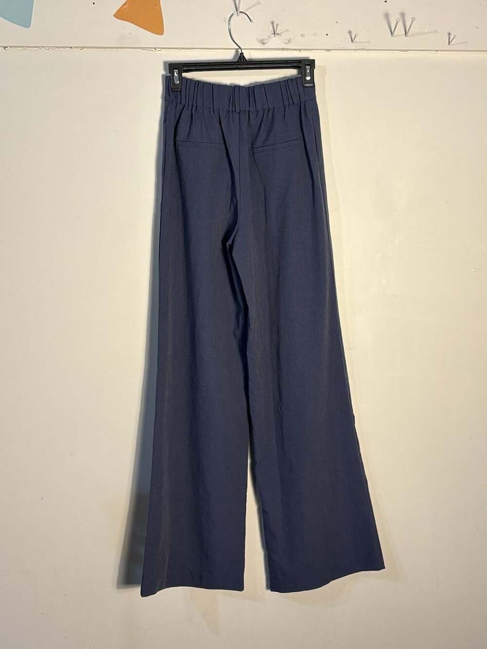002-0035 &merci Women's Navy Blue Pull-On High-Rise Wide-Leg Trousers